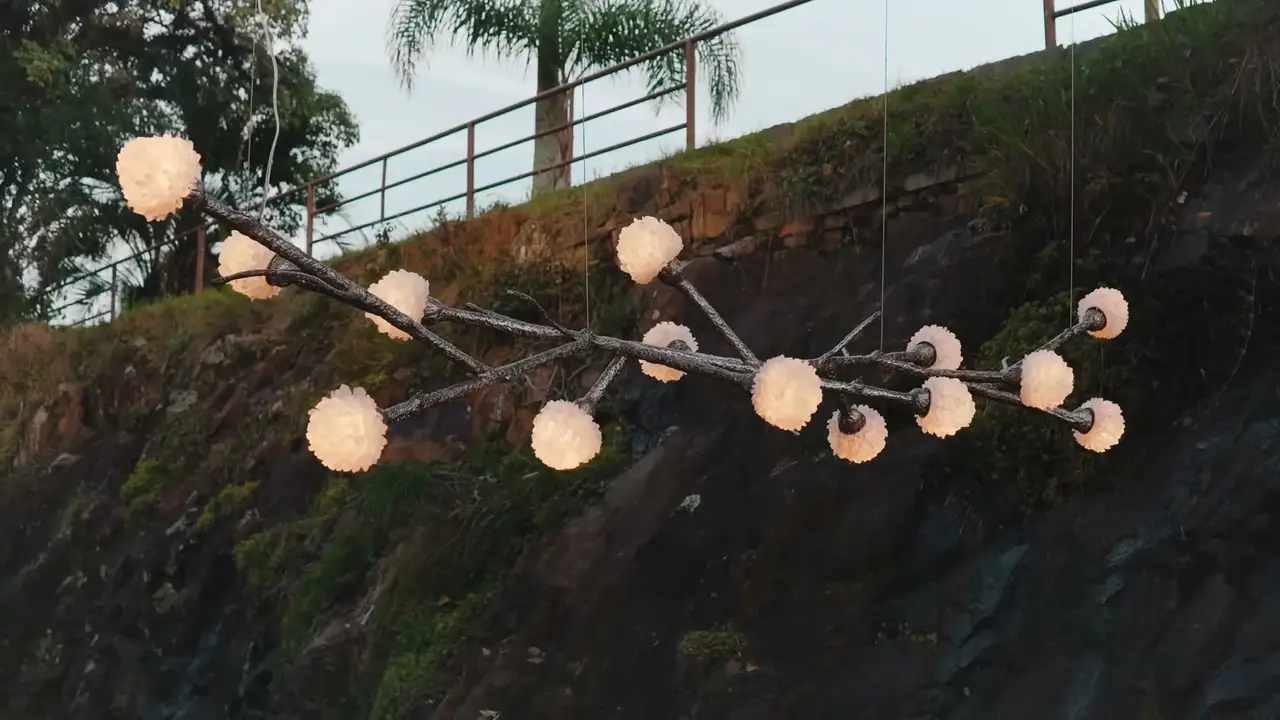 Handcrafted crystal quartz chandelier by Haus of Aurah illuminating a Costa Mesa interior