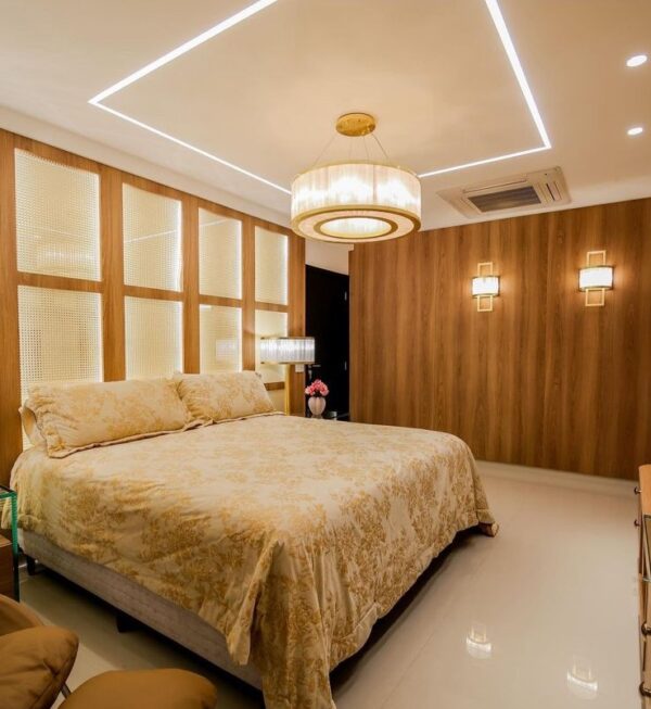 Natural Stone Dubai Table Lamp, Gold Leaf illuminating an opulent presidential suite combined with Dubai Wall Sconce and Dubai Chandelier.