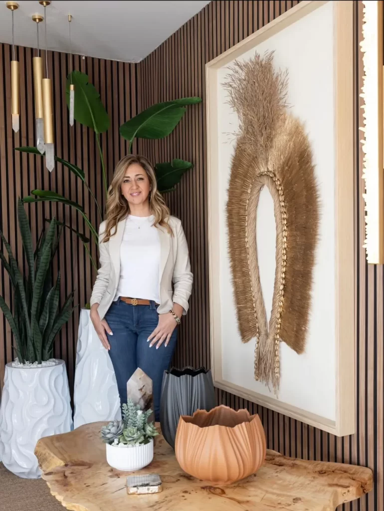 Carolina prouded showing her show room in Los Angeles, California.