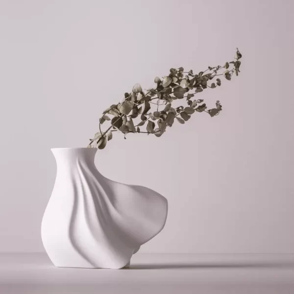 Wind Modern Porcelain Vase adorned with herbs, white background