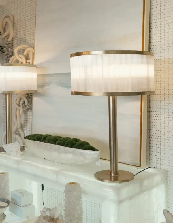 Dubai table lamp natural stone warm silver leaf Haus of Aurah Los Angeles