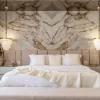 Honeymoon suite with Petit London Natural Stone Lighting Fixture and golden chains.