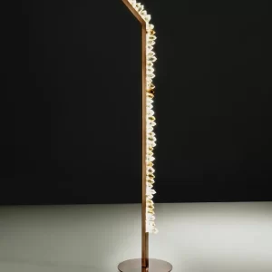 Rome Table Lamp and Rome Floor Lamp in White Quartz with Warm Gold Leaf Finish