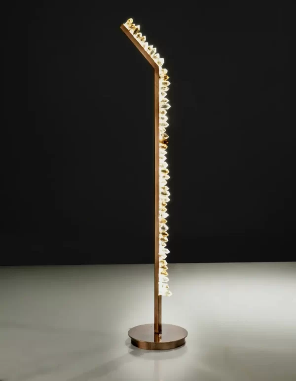Rome Table Lamp and Rome Floor Lamp in White Quartz with Warm Gold Leaf Finish