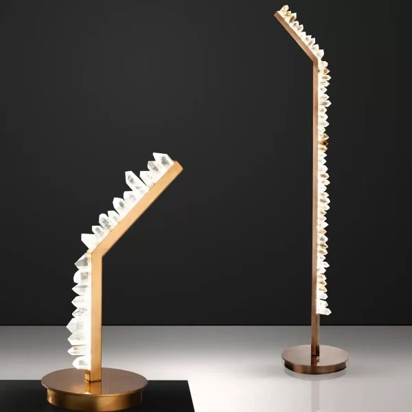 Rome Table Lamp and Floor Lamp in White Quartz with Warm Gold Leaf Finish