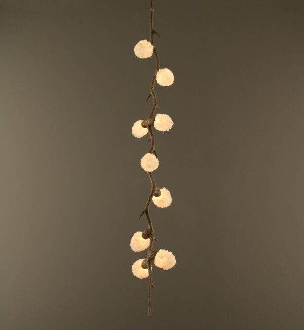 Quartz Cascade Pendant Branches IX - Arboreal Ceramic Rustic Bronze with glowing quartz crystal shades on neutral dark background.