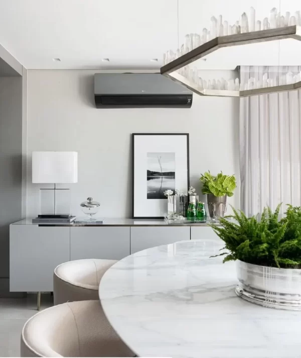 Elegant Silver Leaf Quartz LED Chandelier San Francisco model showcasing its architectural design.
