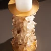 Close-up of Desiree V Candle Holder revealing intricate white quartz crystals and meticulous gold-leaf metalwork, exemplifying luxury home accessories.