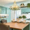 Crystal Quartz Chandelier Vienna Delux 30″ with green quartz above a dining table. HOA15 (1)HOA15 (2)