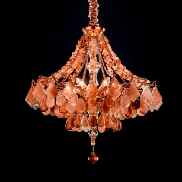Crystal Quartz Chandelier Vienna Delux 30″ with smoked quartz and warm gold leaf and black background. HOA15 (1)