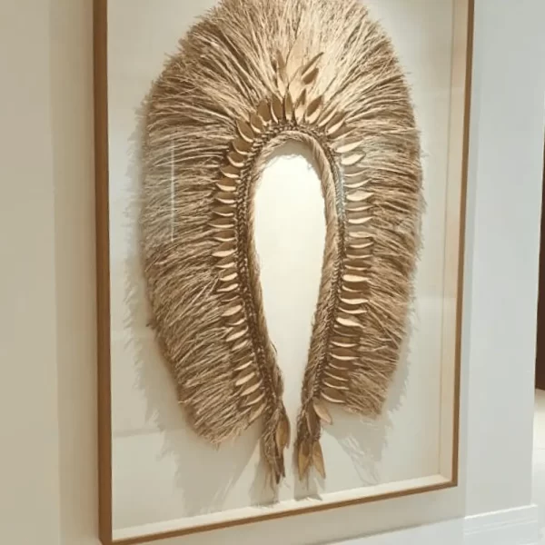 Headdress, Indigenous Natural Fiber, Patacho Displayed on Wall from a Distance