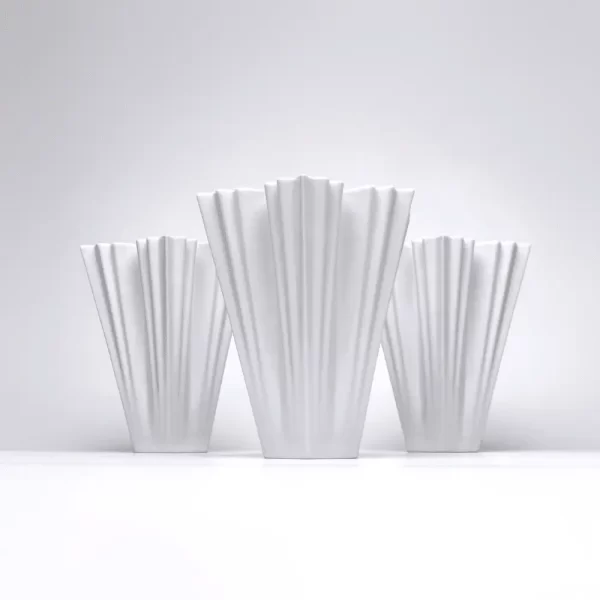 Three ICE I Fine Porcelain Vase in white on a white background
