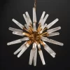 Luxurious Vancouver lighting fixture, white quartz arms, 800mm diameter, dramatic black backdrop.