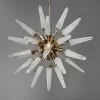 Mid-century inspired Vancouver chandelier, smoked quartz crystals, Warm Silver leaf, 12-light fixture, neutral background.
