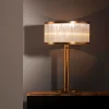 Natural Stone Dubai Table Lamp showcasing intricate selenite rock splinters against a black background.