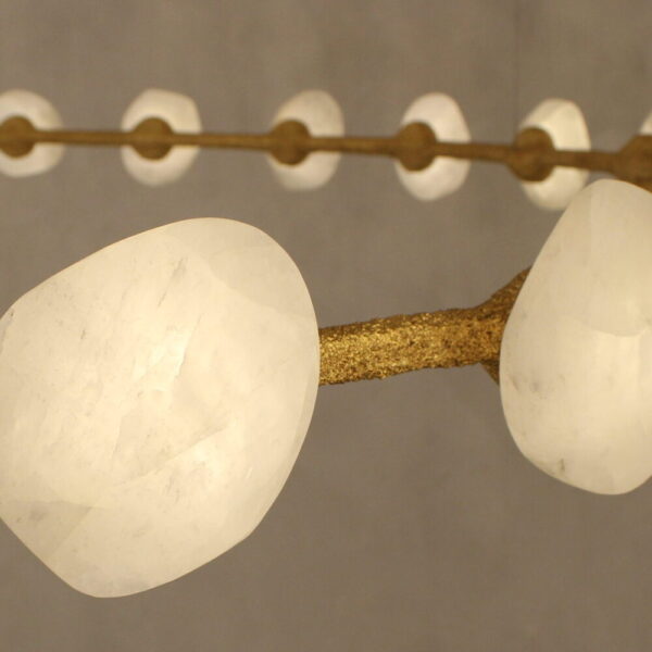 Oslo Artisan Crystal Quartz Round Halo Pendant macro detail of irregular translucent quartz stones highlighting unique artisan texture and organic beauty of natural materials.