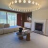 Oslo Quartz Pendant Chandelier - Designer Gold Ring Light Fixture with Frosted Glass Spheres - Luxury Home Lighting.