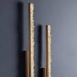 Detailed view of Quartz LED Wall Lamp Slim 47″ New York with white quartz, antique bronze finish against a dark background.