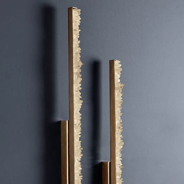 Detailed view of Quartz LED Wall Lamp Slim 47″ New York with white quartz, antique bronze finish against a dark background.