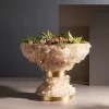 Pedestal Bowl, White Quartz, Desiree, elegantly displayed with gold leaf finish, emphasizing its unique Brazilian craftsmanship.