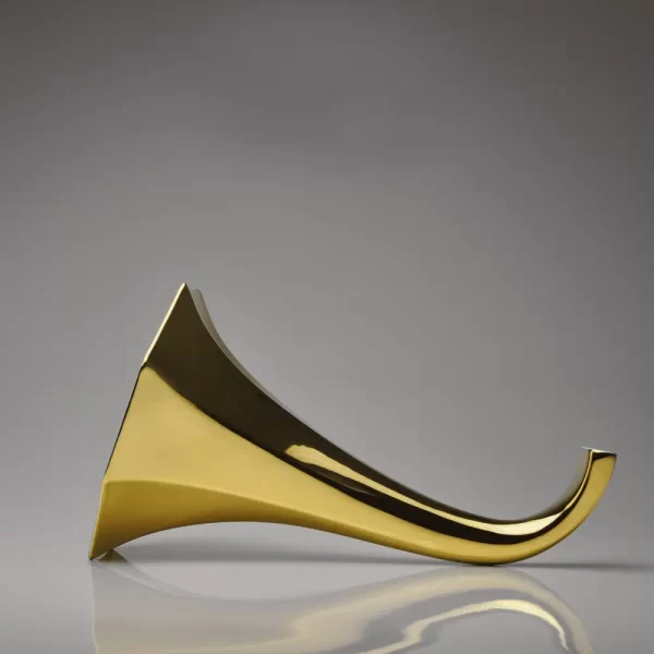 Porcelain Gramophone Speaker gold on a white background with a fine porcelain speaker for smartphones, featuring a retro design.