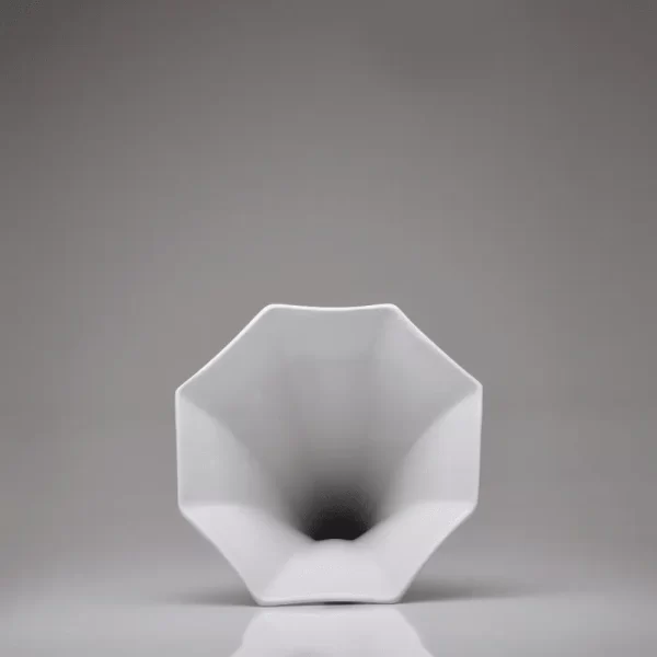 Front view of Matte white porcelain gramophone speaker on a white background.
