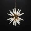 Quartz Chandelier Mini-Vancouver 22″ with Warm Silver Leaf Finish and Illuminated Bulbs on Black Background.