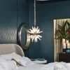 Quartz Chandelier Mini-Vancouver 22″ with Warm Gold Leaf Finish, Velvet-Covered Chains, and Corner Mirror in Master Suite.