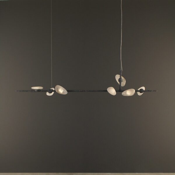 Modern Quartz Pendant Light Boulder II featuring natural quartz accents and a ceramic micro coral black matte finish, ideal for contemporary interiors.