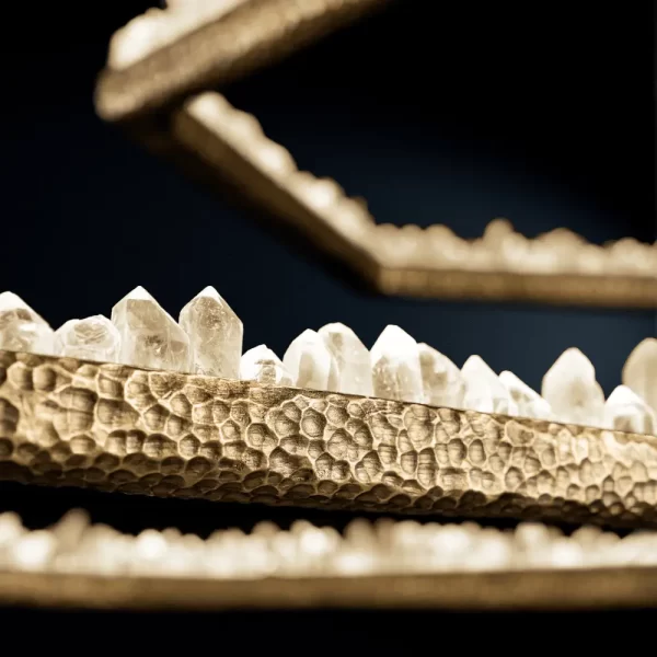 Close-Up of Handcrafted Ceramic Detailing on Quartz Rustic Chandelier Recife II, Vintage Gold Finish, Black Background