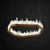 Single Selenite LED Chandelier San Francisco in Dark Silver Leaf Finish, Studio Shot with Black Background