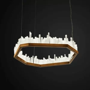 Single Selenite LED Chandelier San Francisco in Dark Silver Leaf Finish, Studio Shot with Black Background