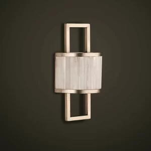 Selenite Wall Sconce Dubai in Silver Leaf Finish, Set Against a Black Background