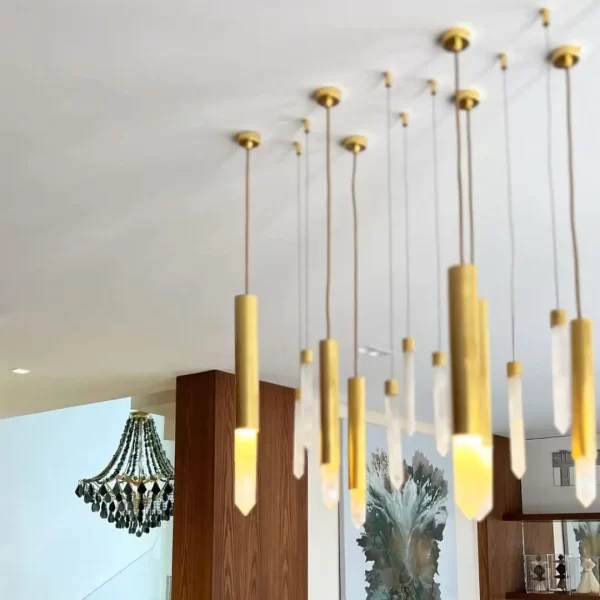 Set of Venice Rock White Crystal Quartz Tips illuminating a living room.