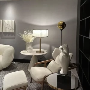 Natural Stone Dubai Table Lamp as a focal point in a sophisticated living room setting.